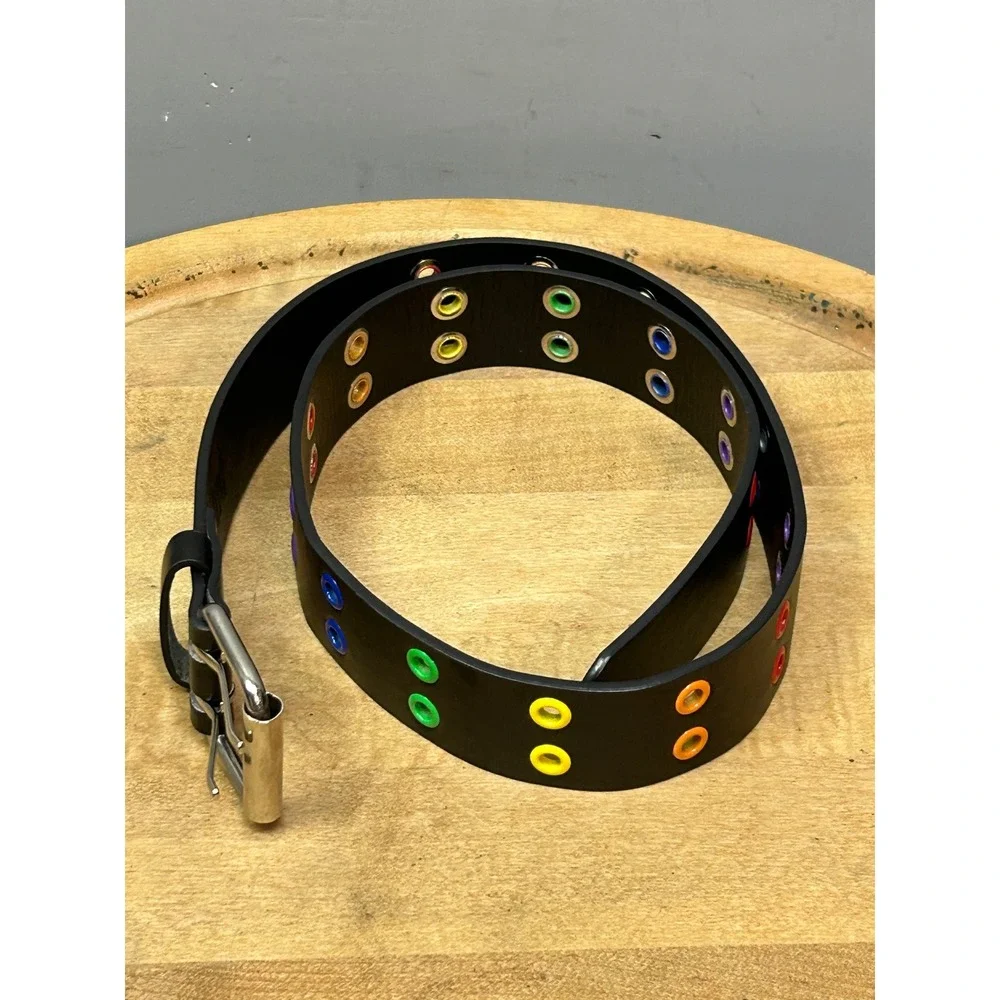 Grunge Belt Unisex Medium Black Rainbow Grommet Punk 02-BE14916HT Double Prong